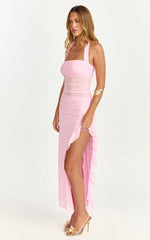 Almarie Midi Dress - Halter Neck Mesh Dress in Pink