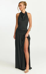 Sophia Maxi Dress - Backless High Cowl Neck Jersey Dress in Black