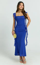 Rosha Maxi Dress - Ruffle Strap Dress in Electric Blue