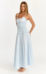 Cami Midi Dress - Rushed Bodice Dress in Blue