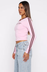 Star Of The Night Long Sleeve V Neck Baby Tee Pink