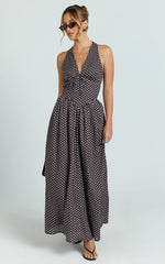 Abby Midi Dress - Neckline Dress in Chocolate Polkadot