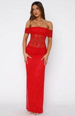Matcha Baby Off Shoulder Maxi Dress Chilli Red
