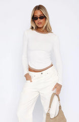 Velvet Kisses Long Sleeve Top White/Mocha
