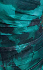 Zita Mini Dress - High Neck Long Sleeve Bodycon Mesh Dress in Green Floral Print