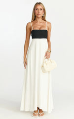 Katrien Maxi Dress - Strappy Empire Waist Flare Dress in Black & White