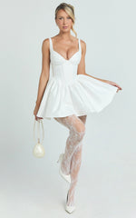 Charlee Mini Dress - Plunge Fit And Flare Dress in Ivory