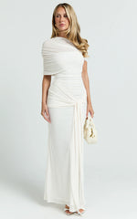 Nicolette Maxi Dress - Cape Sleeve Off Shoulder Dress in Cream