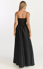 Louisa Maxi Dress - Boned Bodice Lace Up Back Dress in Black