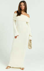 Pietra Maxi Dress - Knit Off Shoulder Dress in Cream