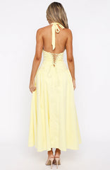 Tinsel Trouble Halter Midi Dress Lemon