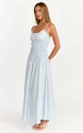 Cami Midi Dress - Rushed Bodice Dress in Blue