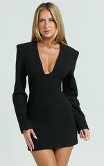 Zyla Mini Dress - Wide Shoulder Sweetheart Neck Fitted Dress in Black