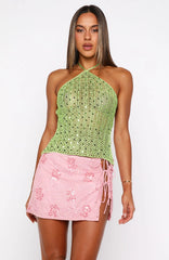 Fairy Dust Sequin Crochet Top Kiwi