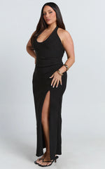 Ruby Maxi Dress - Halter Scoop Neck Low Back Bodycon Dress in Black