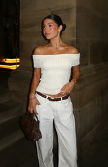 What I Want To Hear Off Shoulder Knit Top Cream