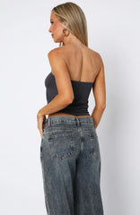Don't Talk Strapless Top Charcoal