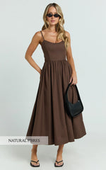 Braelyn Midi Dress - Scoop Neck Flare Dress in Chocolate
