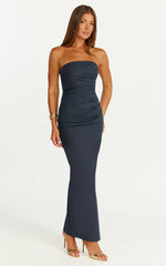 Jamie Maxi Dress - Strapless Ruched Fitted Column Dress in Navy