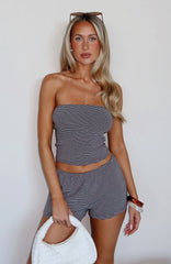 Trying To Forget Strapless Top Mocha Stripe