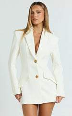 Shelley Mini Dress - Collared Double Breasted Blazer Dress in Cream