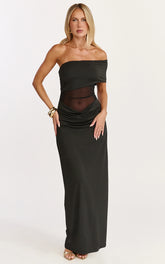 Riley Maxi Dress - Gathered Over Bust Dress in Black