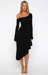 After You've Gone Long Sleeve Midi Dress Black
