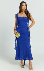 Rosha Maxi Dress - Ruffle Strap Dress in Electric Blue
