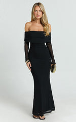 Bethanie Maxi Dress - Off The Shoulder Mesh Dress in Black