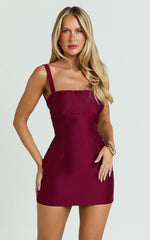 Beckett Mini Dress - Square Neck Form Fitting Dress in Wine