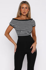 Sweet Dreams Off Shoulder Top Black/White Stripe