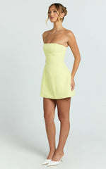 Catharine Mini Dress - Strapless A Line Dress in Lemon