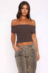 What I Want To Hear Off Shoulder Knit Top Cocoa