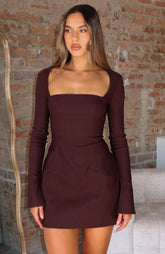 Living For Love Long Sleeve Mini Dress Chocolate