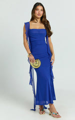 Rosha Maxi Dress - Ruffle Strap Dress in Electric Blue