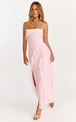 Connie Midi Dress - Ruffle Detail Dress in Pink