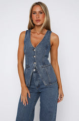 I'll Meet You Longline Denim Top True Blue