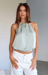 What Was I Thinking Halter Top Sage