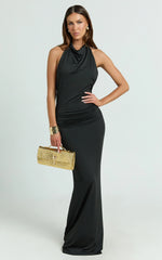 Lizzy Maxi Dress - Backless Ruched Bodycon Dress in Black
