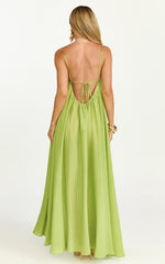 Eliana Maxi Dress - V Neck Chain Strap Tie Back Shift Dress in Green