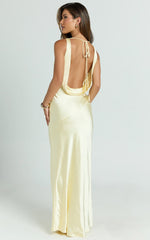 Adilah Maxi Dress - Cowl Neck Satin Dress in Butter Yellow