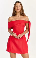 Cecilia Mini Dress - Off Shoulder Tie Detail Dress in Red