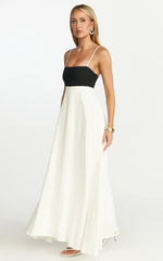 Katrien Maxi Dress - Strappy Empire Waist Flare Dress in Black & White