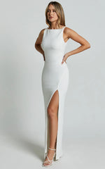 Indi Maxi Dress - Boat Neck Bodycon Dress in White