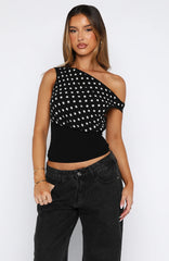 Cherry Charm Top Black Polka Dot