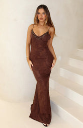 Lust For Life Maxi Embellished Trim Dress Chocolate