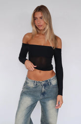 Used Up Long Sleeve Top Black