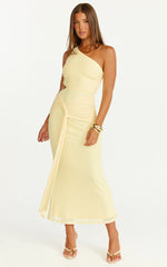 Mandy Midi Dress - Knot Detail Cut Out Mesh Dress in Lemon