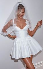 Charlee Mini Dress - Plunge Fit And Flare Dress in Ivory