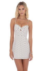 Polka Dot Front Twist Dress in White